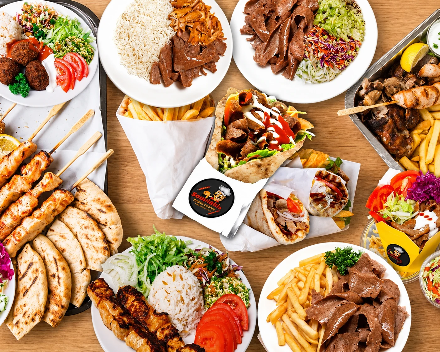 Fresh kebab rolls, salad and grilled food from Souvlaki & Kebab Corner
